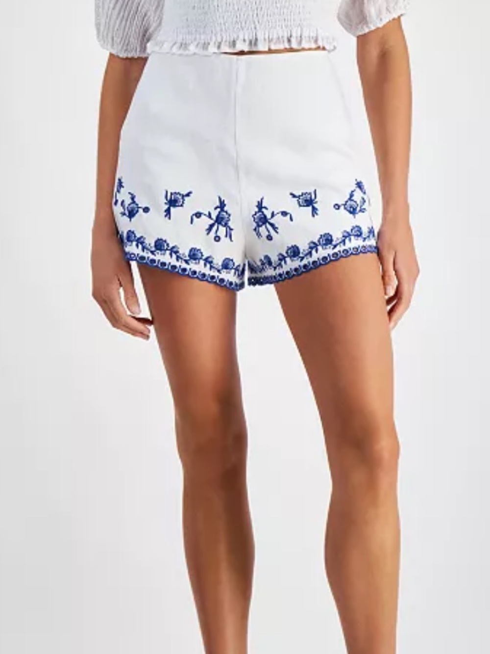 Guess Kaira Linen Embroidered Shorts white/blue sz can